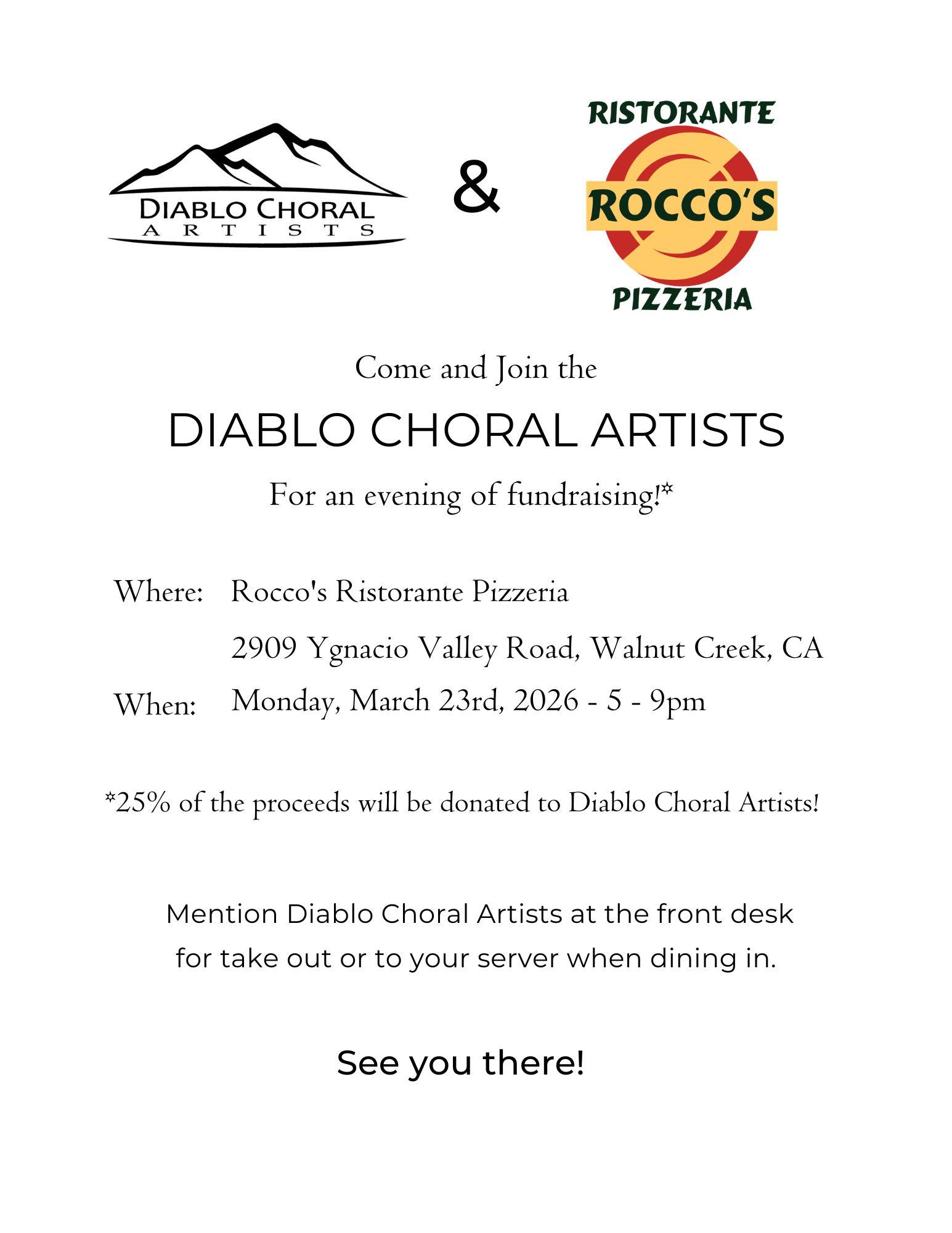 __Rocco's Dine and Donate Supporting Diablo Choral Artists - March 23, 2026 - Dine In or Take Out__